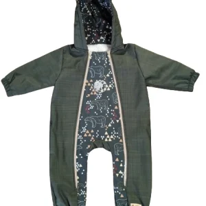 Monkey Mum® Fato-macaco infantil de inverno em softshell com forro de borrego - Pequeno caçador caqui com urso - tam.62/68, 74/80