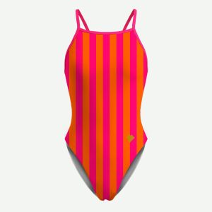Fato de Banho Natação Scullings Alça Fina Riscas Rosa Laranja