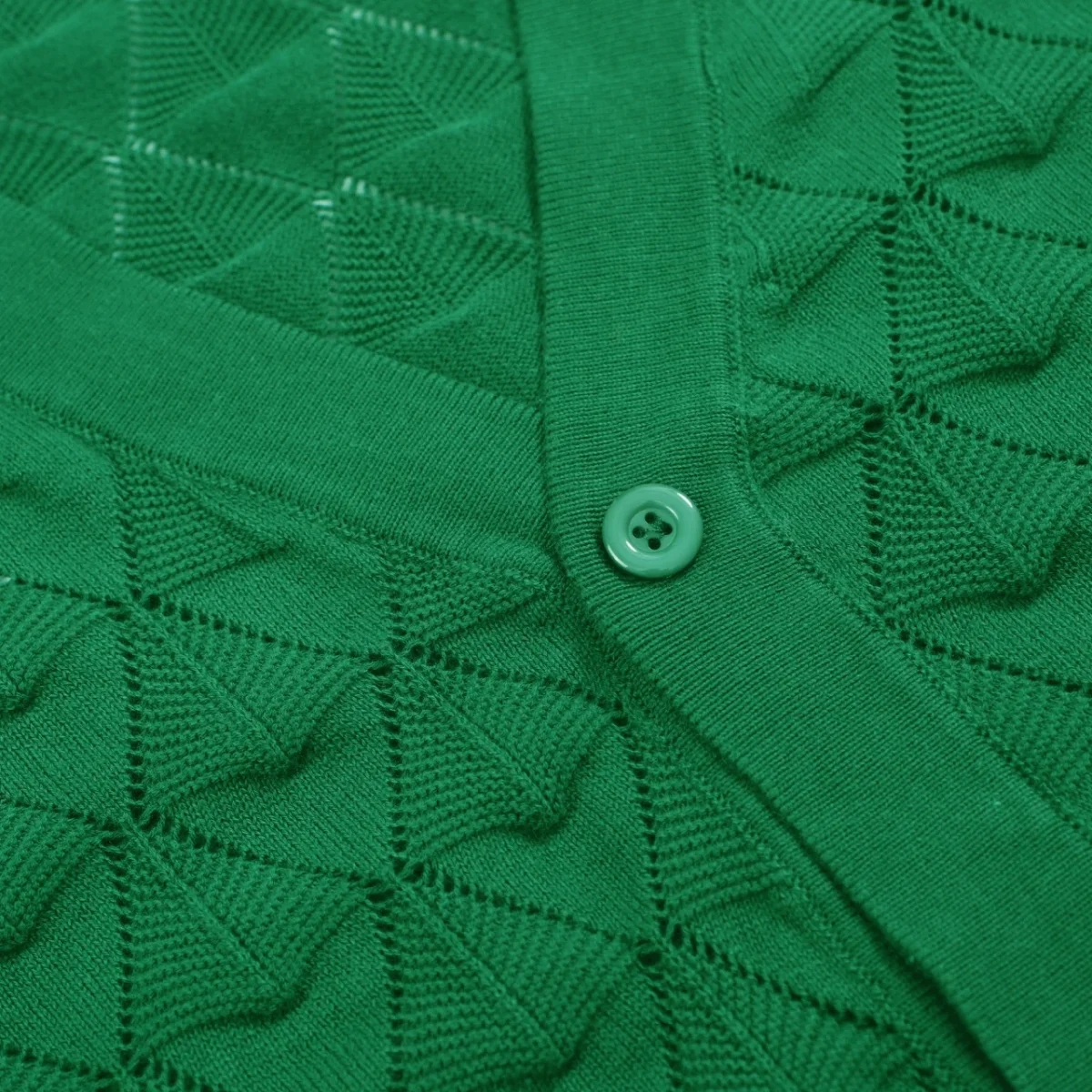 Men’s Vintage 1970s Knit Cardigan Shirt – Retro Emerald Green Openwork Short Sleeve - Image 7