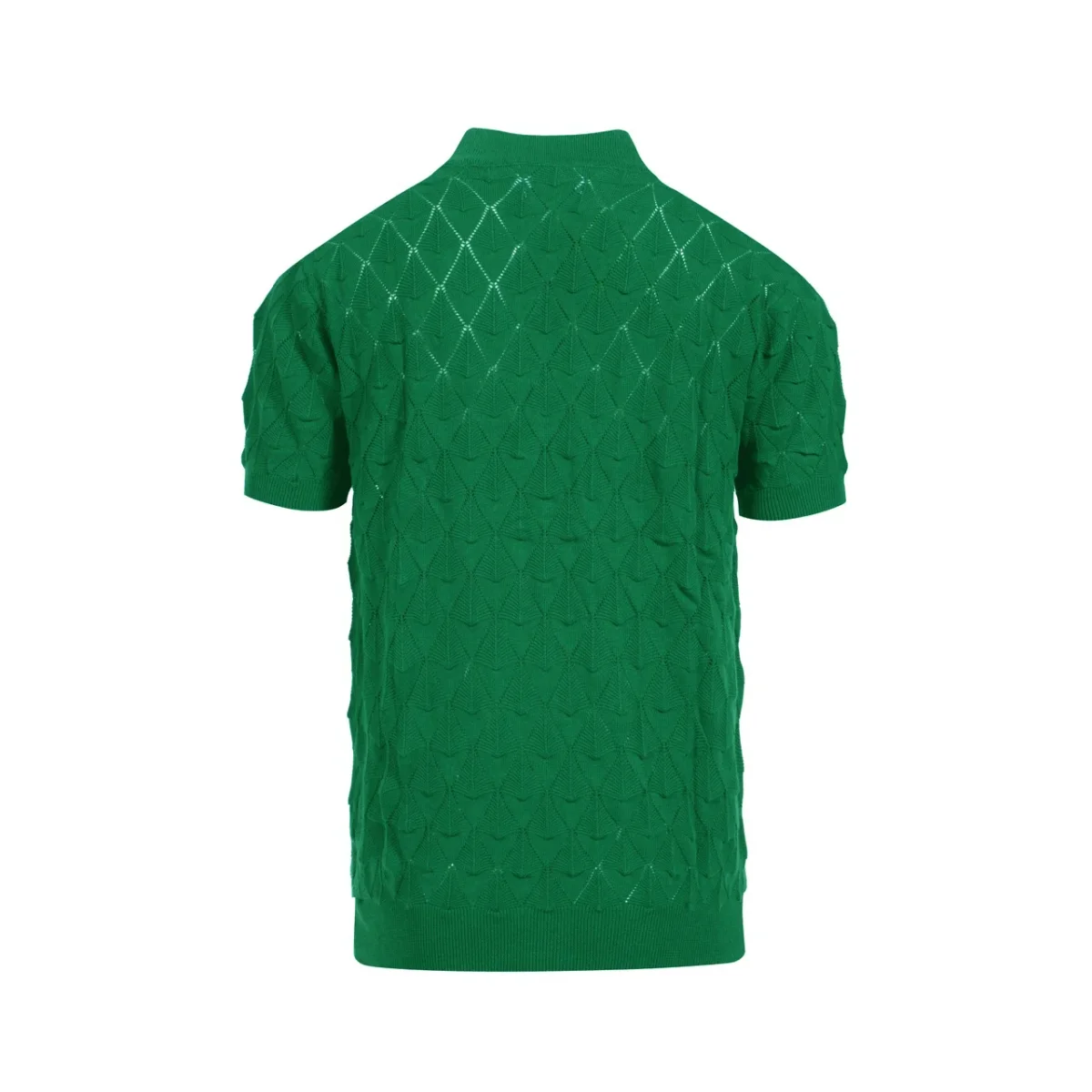 Men’s Vintage 1970s Knit Cardigan Shirt – Retro Emerald Green Openwork Short Sleeve - Image 4