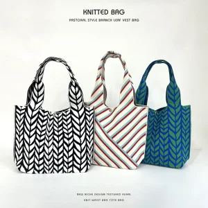 Wheat ear knitted small square handbag