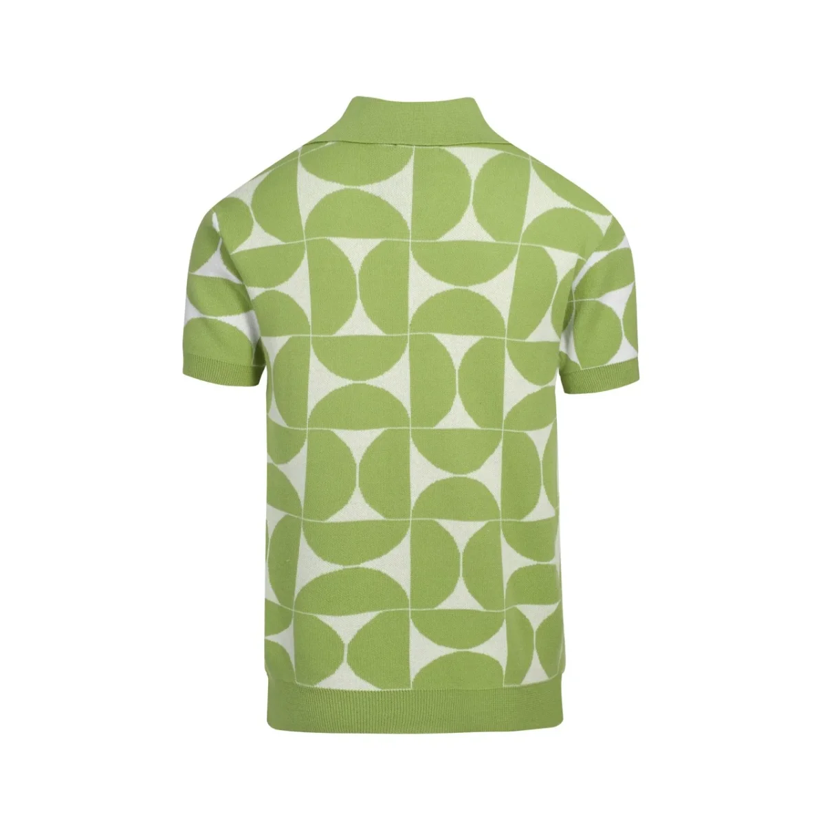 Men's Retro Knit Polo – Vintage Green Geometric Button-Up Shirt - Image 4