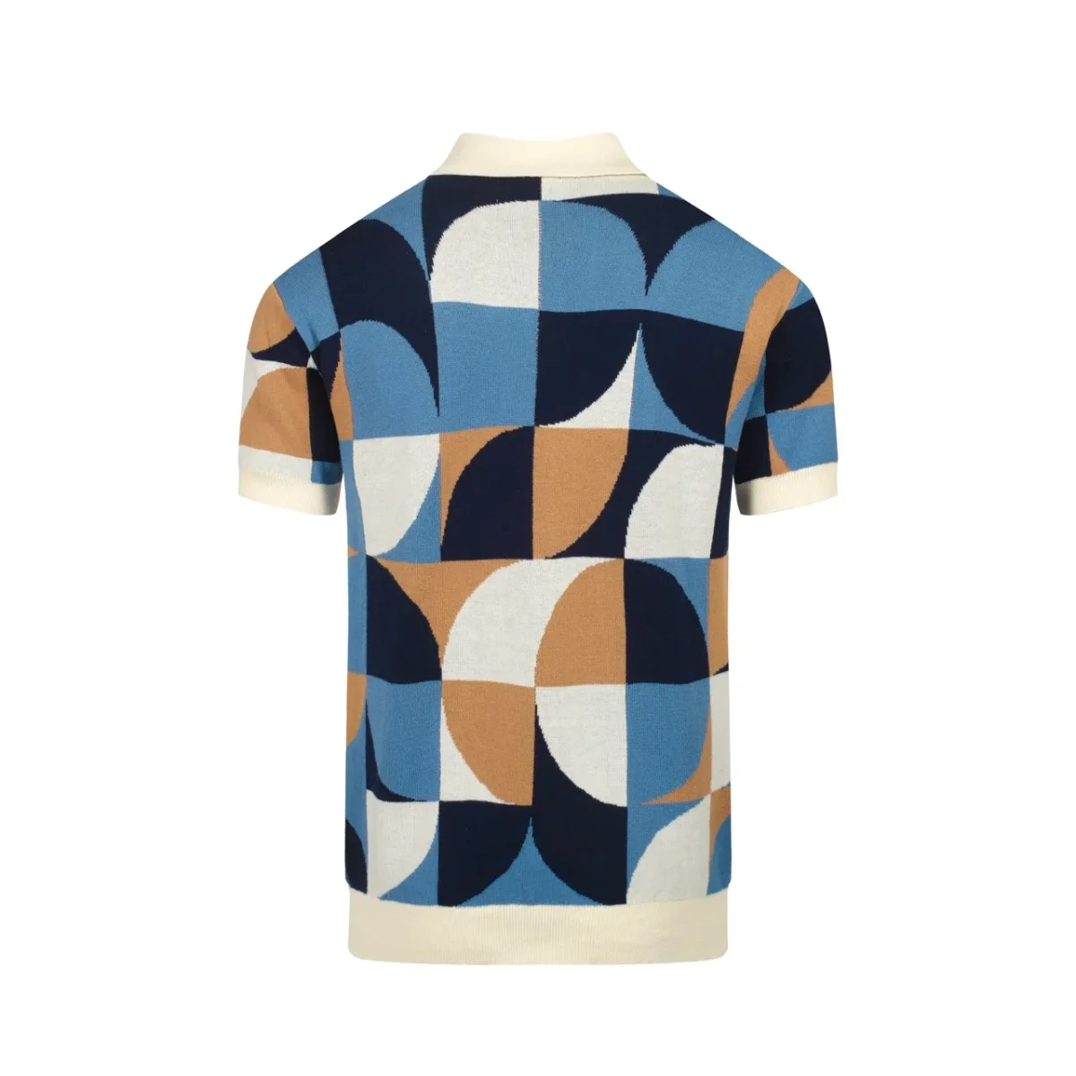 Men's Retro Knit Shirt – Vintage Blue Geometric Button-Up Polo - Image 4