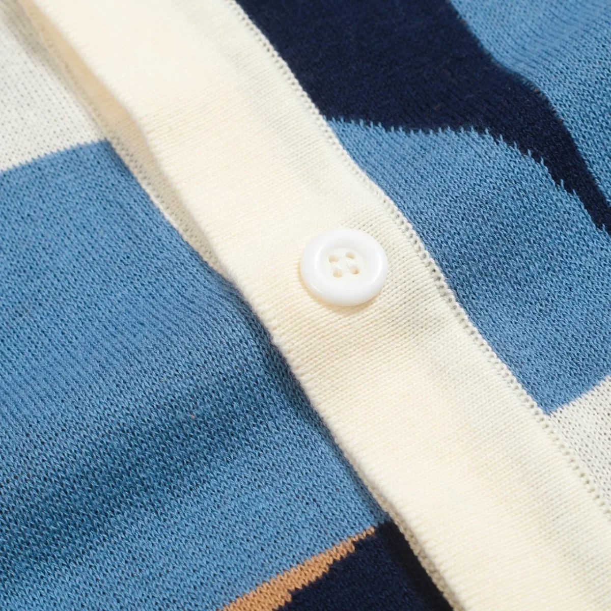 Men's Retro Knit Shirt – Vintage Blue Geometric Button-Up Polo - Image 6