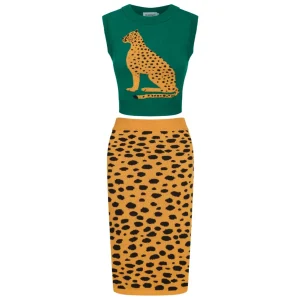 Women’s Green Leopard Print Knit Set with Cheetah Graphic
