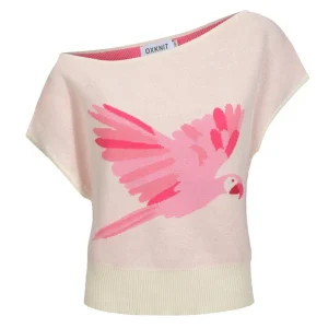 Women's white apricot skew shoulder knit T-shirt - Cropped Length