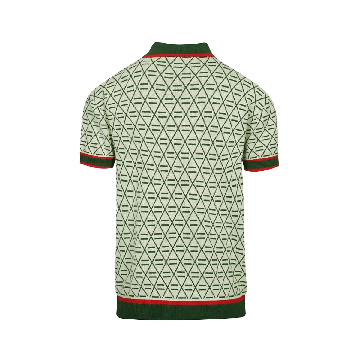 Men's green vintage graphic embroidered V-neck polo shirt - Image 3