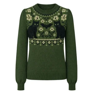 Women's Cat Flower Classic Design Jacquard Knitwear