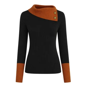 Women's black retro street art fashion knit polo shirt
