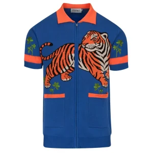 Men's Blue Vintage Animal Jacquard Knitted Cardigan