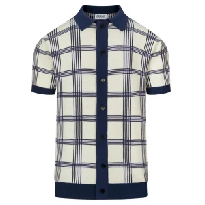 Men's Dark Blue Vintage Striped Jacquard Knitted Cardigan