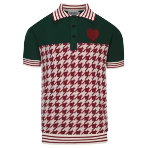 Men's Red Vintage Artistic Heart Embroidery Polo Knit Shirt