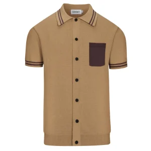 Men's Khaki Vintage Simple Art Jacquard Knitted Cardigan