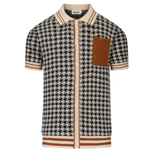 Men's Black Vintage Classic Houndstooth Jacquard Knitted Cardigan