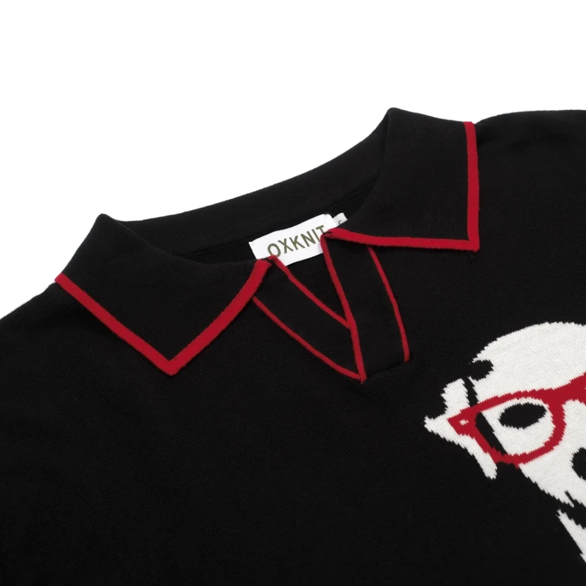 Men's black vintage spotted dog jacquard knitted polo shirt - Image 5