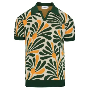 Men's off-white retro art floral jacquard knit polo shirt