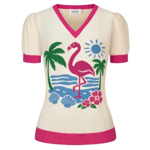 Women's White Retro Summer Vacation Style Jacquard Knit T-Shirt