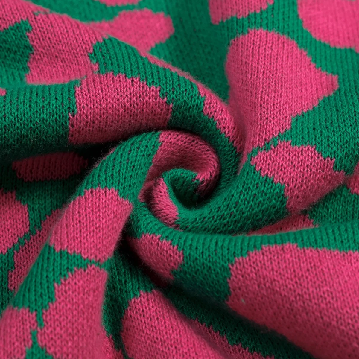 Women's Green Retro Colorblock Leopard Tie Jacquard Knit T-Shirt - Image 8