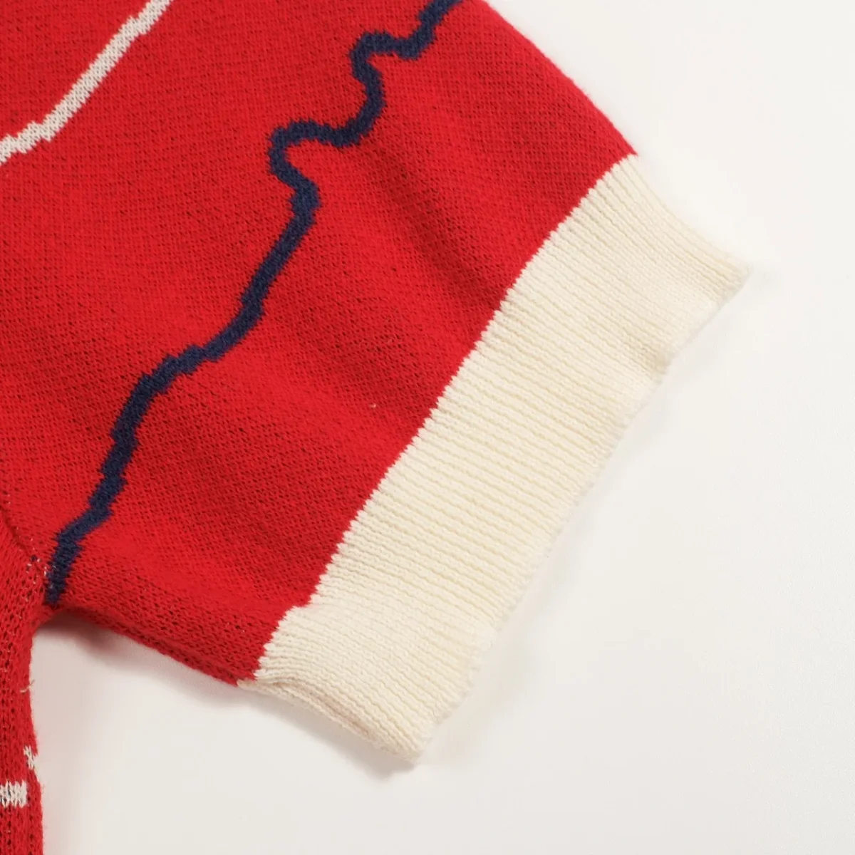 Women's Red Retro Fun Fish Embroidery Knit T-Shirt - Image 5