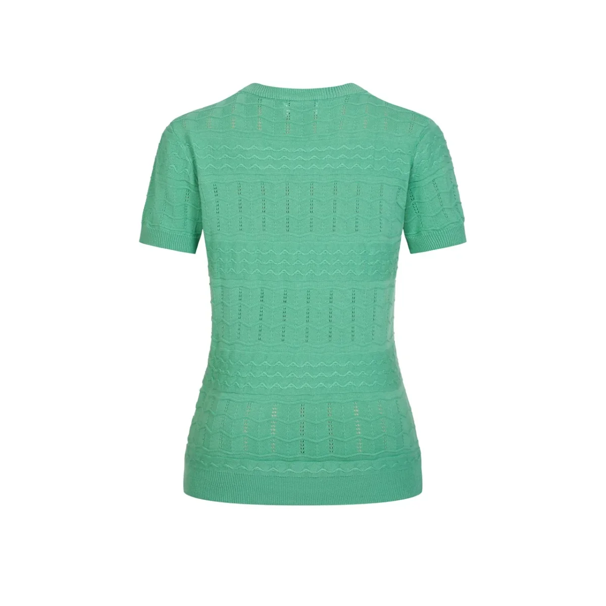 Women's Green 60s Delicate Hollow Pattern V-Neck Knit T-Shirt - Image 4