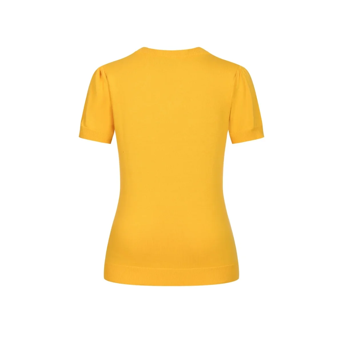 Women's 70s Yellow Fun Cat V-Neck Knit T-Shirt - Image 5