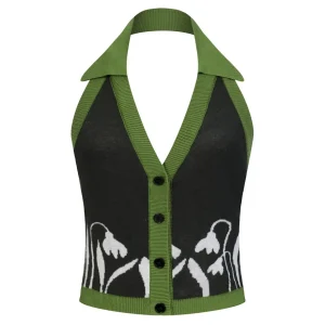 Women's Green Minimalist Elegant Halter Knit Vest