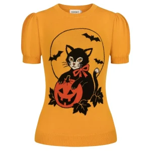 Women's Yellow Halloween Cute Vintage Knit T-Shirt