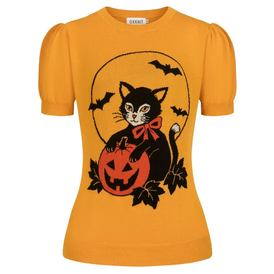 Women's Yellow Halloween Cute Vintage Knit T-Shirt