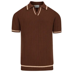 Men’s 70s Dark Coffee Italian Coastal Resort Knit Polo T-Shirt