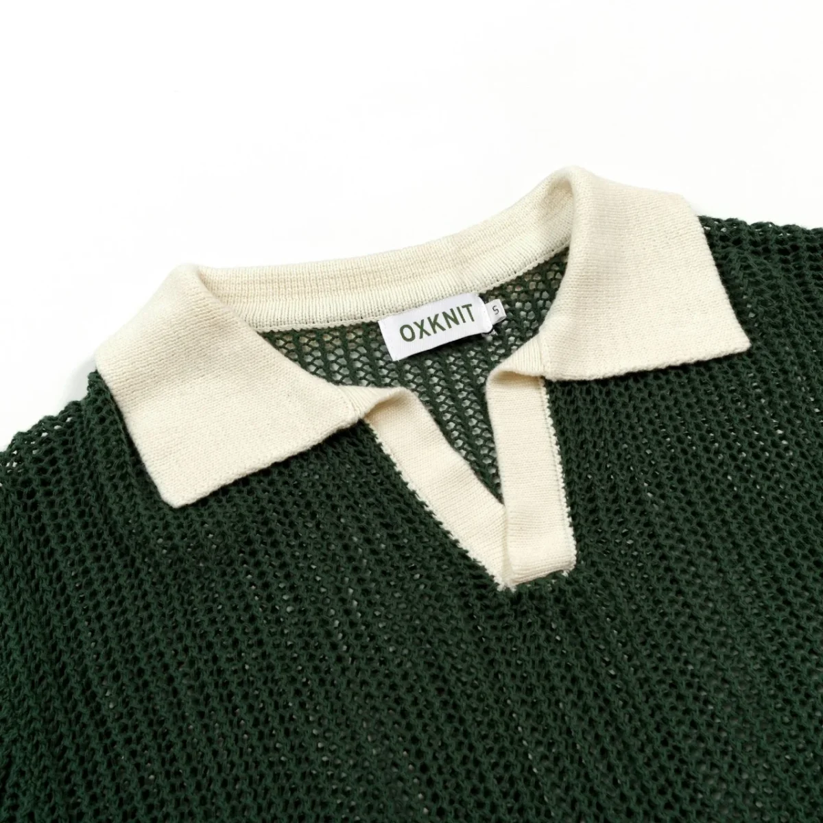 Men’s Green 70s Openwork Resort Knit Polo Collar T-Shirt - Image 6