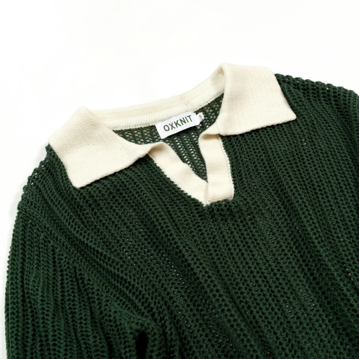 Men’s Green 70s Openwork Resort Knit Polo Collar T-Shirt - Image 9