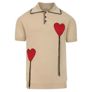Men’s Khaki Handcrafted Vintage Patchwork Knit Polo Collar T-Shirt
