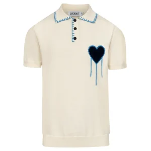 Men’s Apricot Romantic Patchwork Knit Polo Collar