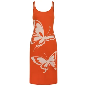 Women’s Orange Vintage Butterfly Jacquard Knit Camisole Dress