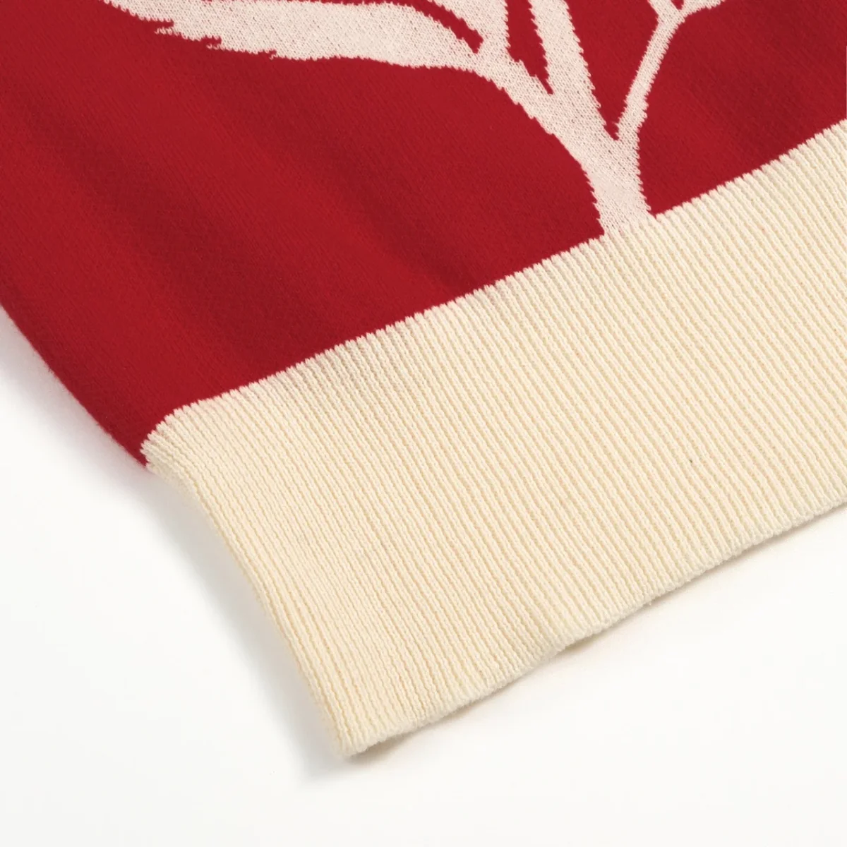 Women’s Red Minimal Abstract Floral Jacquard Knit T-Shirt - Cropped Length - Image 6