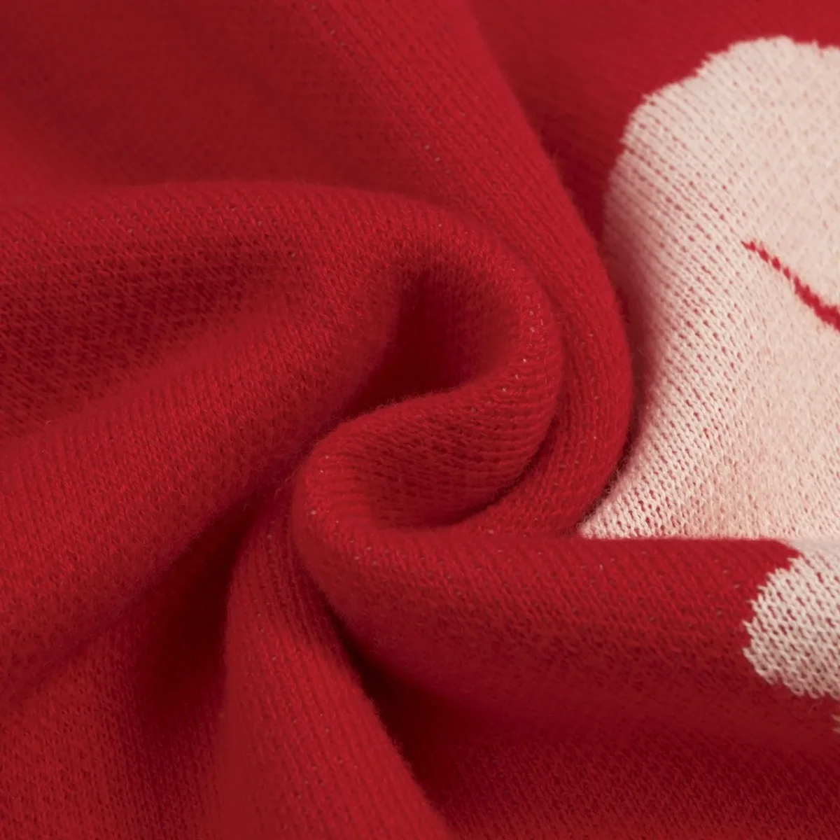 Women’s Red Minimal Abstract Floral Jacquard Knit T-Shirt - Cropped Length - Image 9