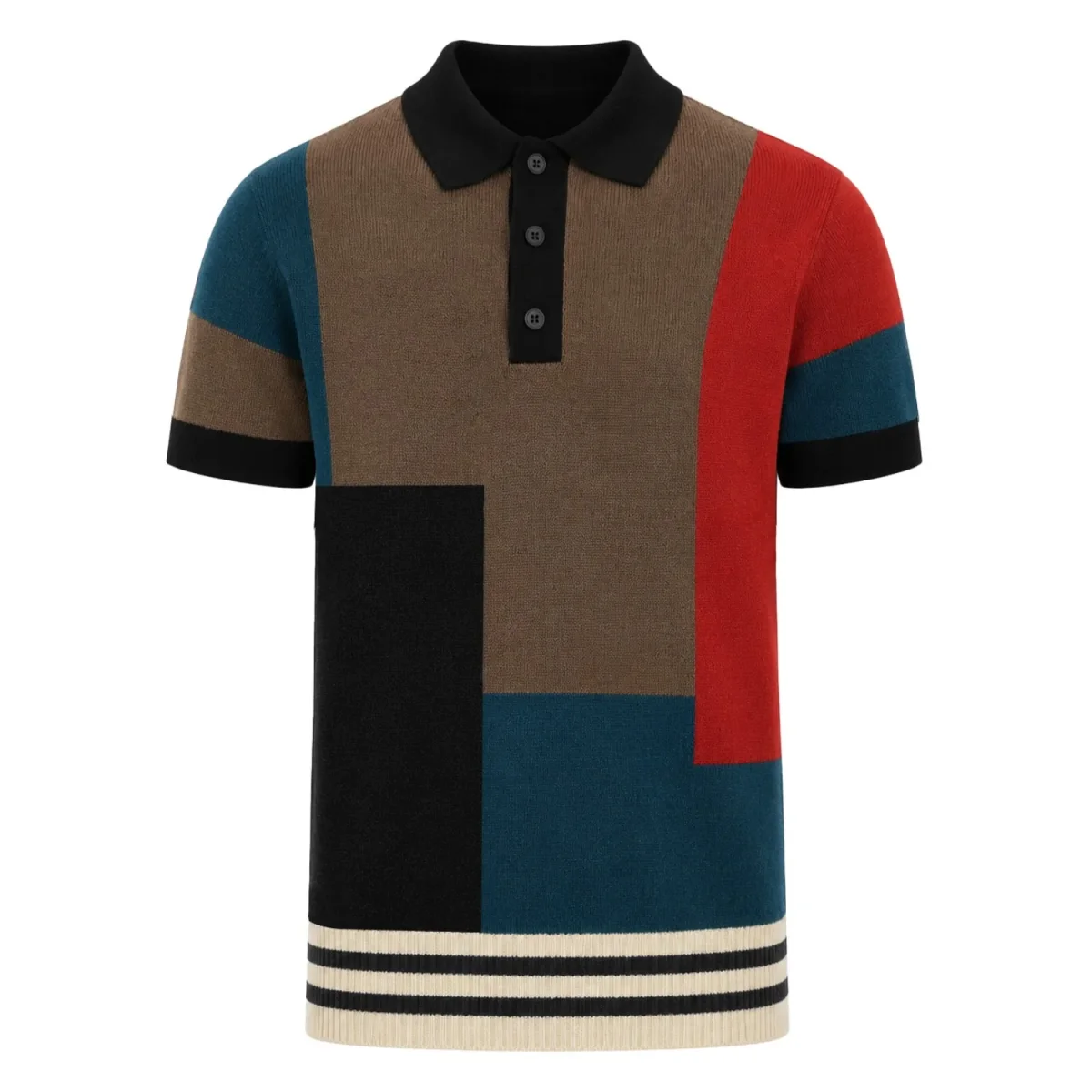 Men's Multi-Color Retro Patchwork Art Jacquard Polo Knit Shirt