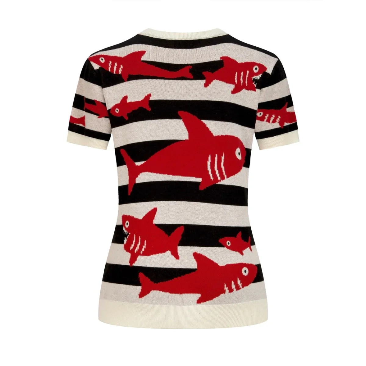 Women's Classic Striped Vintage Fish Jacquard Knit T-Shirt - Image 4