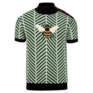 Men's Classic Green Bee Embroidered Knit T-Shirt