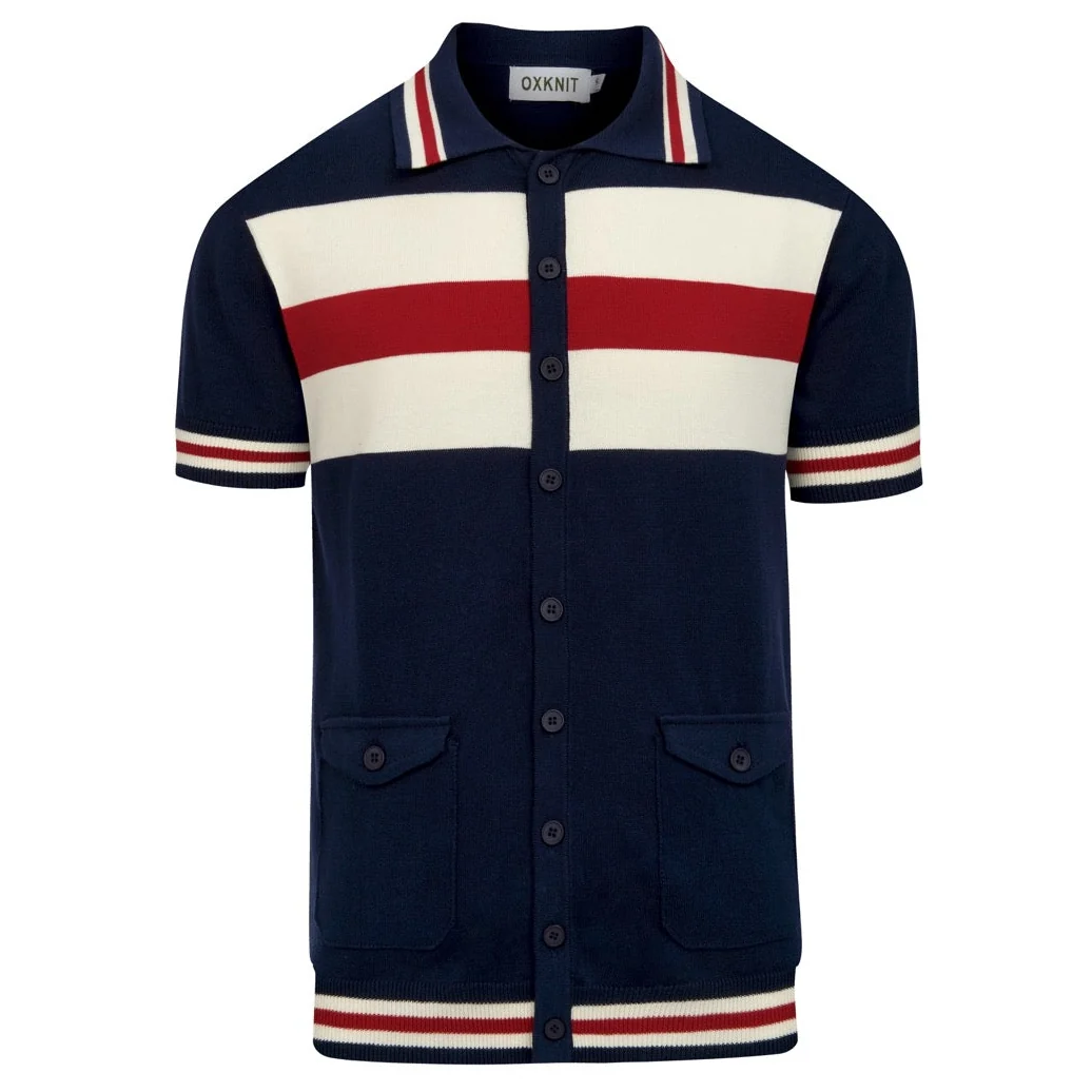 Men's Retro Minimalist Striped Jacquard Knitted Cardigan - Image 2