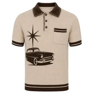 Men's Classic Artistic Vintage Jacquard Polo Knit Shirt