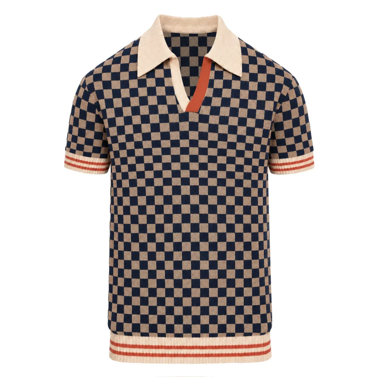Men's Apricot Vintage British Classic Plaid Jacquard Polo Knit Shirt