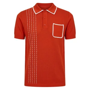 Men's Retro Red 70s Art Jacquard Polo Knit Shirt
