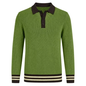 Men's Green British Vintage Jacquard Knit Polo