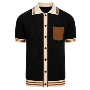 Men's Black 70s Retro Minimalist Knitted Cardigan