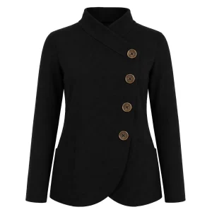 Women's Black 1970s Inspired Button Knitted Cardigan