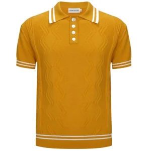 Men's Retro Yellow Textured Knit Polo – 60s Mod Short Sleeve Shirt