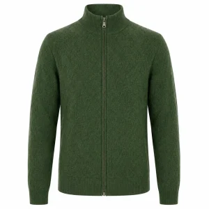 Men's Green 70s Vintage Textured Geometric Zip Knit Cardigan