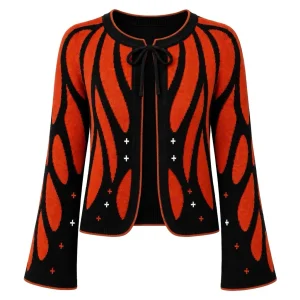 Women's 70s Mod Art Knit Cardigan - Cropped Length