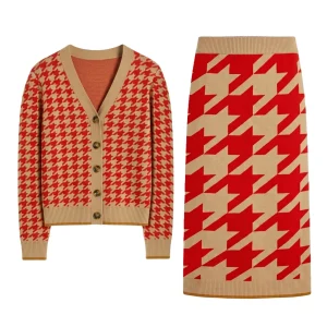 Women's 70s Classic Houndstooth Jacquard Knit Dress